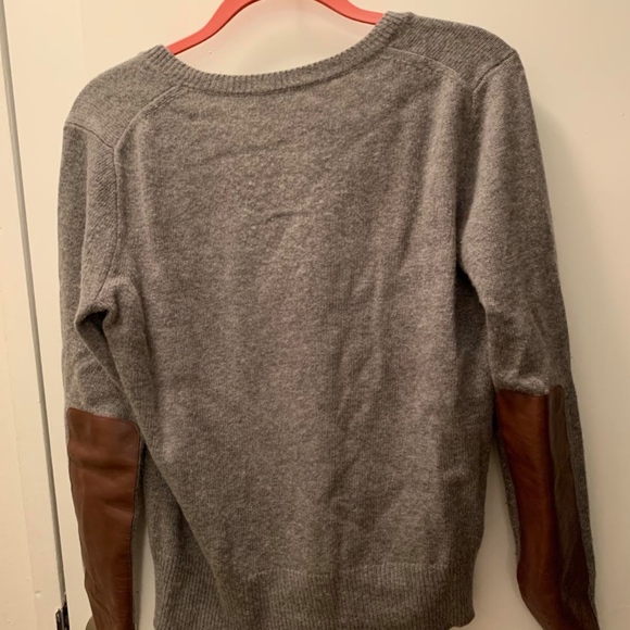 J Crew Grey Sweater with leather sleeves - Picture 2 of 2